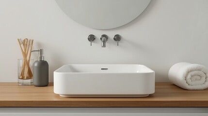 Modern bathroom with stylish vessel sink, bamboo toothbrushes, and soft towel creates a clean, spa-like ambiance for a refreshing start to the day