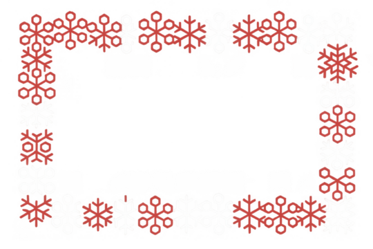 Snowflake frame creating a festive winter border, transparent background, red and white frost pattern