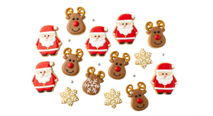 Cute Santa and reindeer cookies with snowflakes — ideal for Christmas baking and kids’ themes.