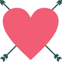 Pink Heart Symbol Pierced By Two Dark Teal Arrows Against A White Transparent Background Representing Love And Romance