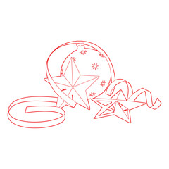 Christmas ornaments and ribbon line art festive holiday decoration illustration