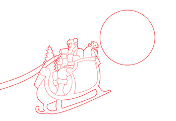  santa claus pulling sled with reindeer.  santa claus pulling sled with reindeer.