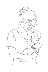 line drawing of mom holding a baby