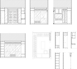 Luxury Walk-in Closet Interior Drawing Design with Glass Wardrobes, Dressing Table, and Safe Box
