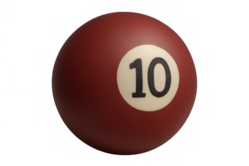 Pool billiard ball number 10, a solid maroon sphere, representing leisure, competition, and sports fun