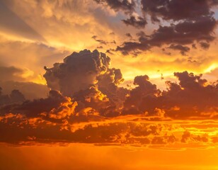 Dramatic sunset scene with fiery orange clouds and brilliant light