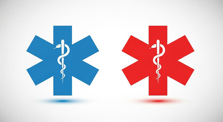 Obraz premium Blue and red star of life emergency medical symbols