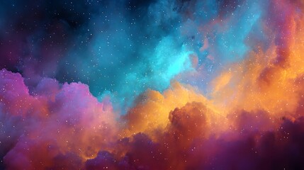 Fototapeta premium Vibrant cosmic clouds display brilliant orange, blue, and magenta hues against a starry field