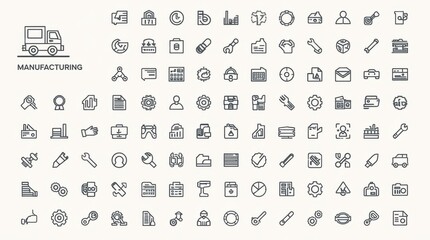 Modern Manufacturing Icons Set for Industry and Production Concepts