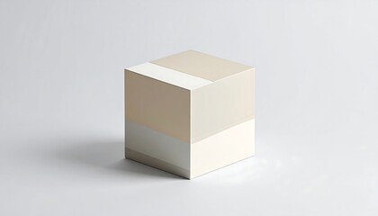 Fototapeta premium Cube shape floats over pale backdrop. Minimalist, clean design, perfect for backgrounds, branding, web design, product mockups, advertising.