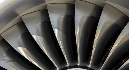 Macro Shot of Airplane Turbine with Metallic Reflections