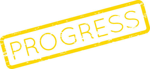 Yellow textured rectangular stamp with the word Progress indicating advancement and development