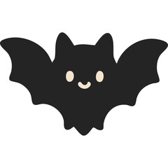Cute Black Bat With Big Wings And Friendly Smile On Transparent Background Halloween Character