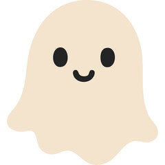Cute Beige Ghost Character With Black Eyes and Smiling Mouth On A Transparent Background