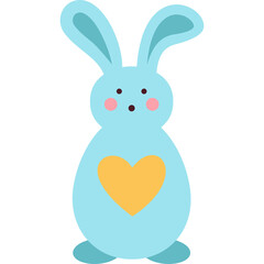 Cute blue cartoon bunny rabbit with a yellow heart on its chest on a clean white background a simple illustration for easter celebrations