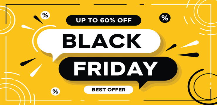 Black Friday Best Offer Advertisement with Up to 60% Discount and Promotional Elements