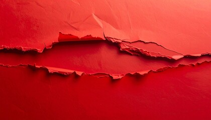 Abstract Close-up of Torn Red Paper Layers with Crinkled Edges and Shadows image photo