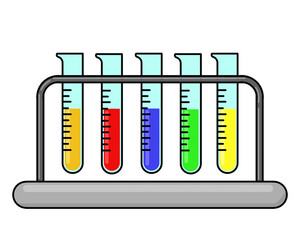 Laboratory Test Tubes with Colorful Liquids in a Metal Rack Stand
