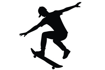Silhouette of skateboarder performing a trick