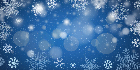 Winter vector background, snowflakes and snowfall, winter frame for your text, blur and bokeh effect