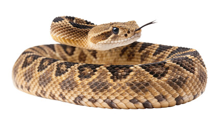 Fototapeta premium Close up of a coiled rattlesnake isolated on transparent background