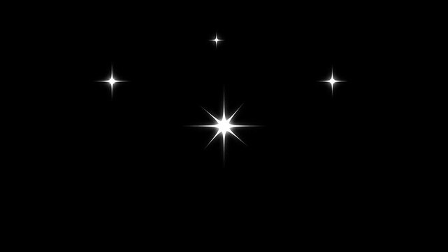 Glowing glitter burst sparkle effect overlay, twinkling glitter stars motion graphics on black screen background, shine effect glitter stars, starry night blinking and twinkling star effect. 4k video