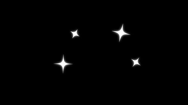 Magic twinkle white stars starlight on chroma key black screen. blinking retro vector stars and dots, glitter sparkle animated, twinkling starry night sky, looping animation. 4k animation