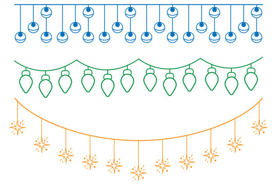 string lights vector icon set. hanging string lights in a minimalist design, symbolizing decoration and celebration. Glowing string with lamps for holiday cards, banners, posters, web. eps 10