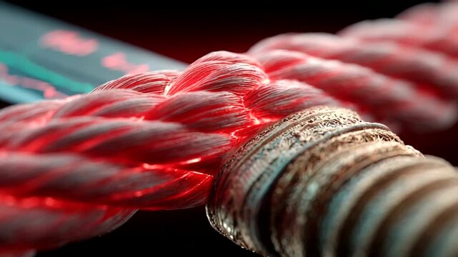 Close-up of a glowing rope with metallic connection