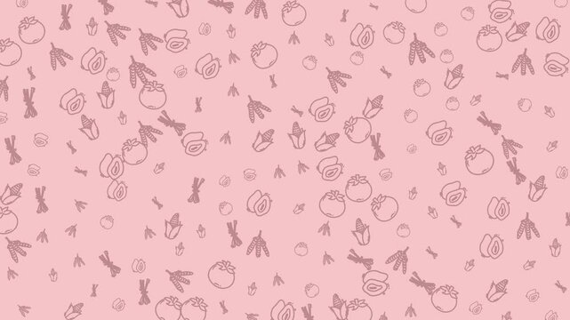 Falling Hand Drawn Organic Vegetable and Fruit Illustrations Creating a Seamless Pink Animated Pattern Background