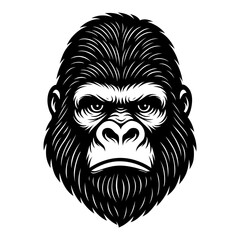Gorilla Head Vector Illustration – Black and White Angry Ape Face Design for Mascot, Logo, Tattoo, and Wild Animal Artwork