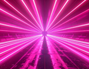 Fototapeta premium Futuristic tunnel illuminated by pink neon lines, disappearing into the distance