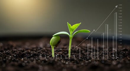 Cultivating Capital Green Shoots Emerge from Soil with an Ascending Financial Chart Overlay.