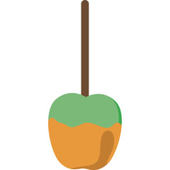 Stylized Apple On A Stick With Green And Orange Coating For A Treat Or Dessert Icon Isolated On A White Background