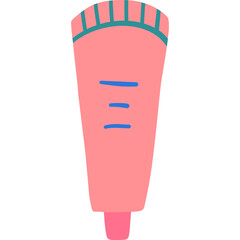 Pink squeeze tube with teal cap and blue lines on white background