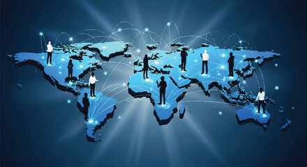 Global network of people connected across continents, illustrating worldwide communication and interconnectedness