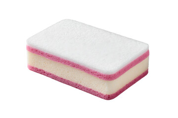 Rectangular white sponge with pink edges and beige middle layer cleaning, Png, Isolated on Transparent Background, Cut Out