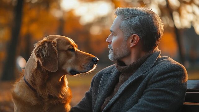 A Man and His Dog Enjoying a Peaceful Autumn Day in the Park.