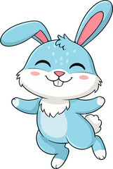 Obraz premium A cheerful and adorable blue bunny with its eyes closed, a big smile, and arms outstretched, conveying a sense of joy and excitement in a playful illustration