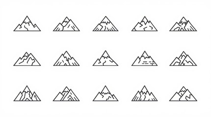 Collection of hand drawn outline mountain peaks in triangular shapes