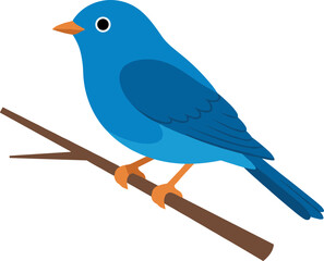Simple Flat Design Blue Bird on Branch Illustration Graphic Icon