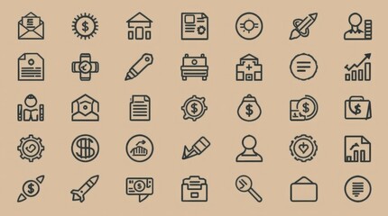 Professional business icons conveying growth, finance, and achievement for modern projects