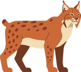 Flat Illustration Standing Eurasian Lynx Cartoon Animal Character Mammal Image