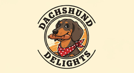 Delightful Dachshund A Fun Logo Featuring a Wiener Dog with a Hot Dog, Perfect for Restaurants