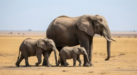 Fototapeta premium Elephant family safari wildlife animal africa nature travel tourism savanna adventure conservation park reserve