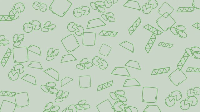 Floating Green Doodle Shapes Animation Abstract Pattern on Pale Background