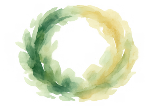 Green watercolor laurel wreath, circular frame design for wedding invitations, borders, and natural decor