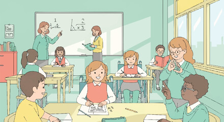 Inclusive Classroom Students and Teacher in a Welcoming Learning Environment