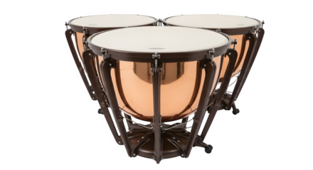 Set of Three Copper Timpani Drums Isolated on Black - Orchestral Percussion Instrument, Classical Music