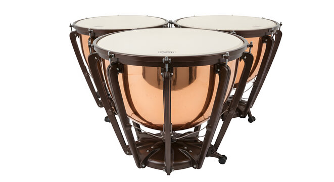 Set of Three Copper Timpani Drums Isolated on Black - Orchestral Percussion Instrument, Classical Music